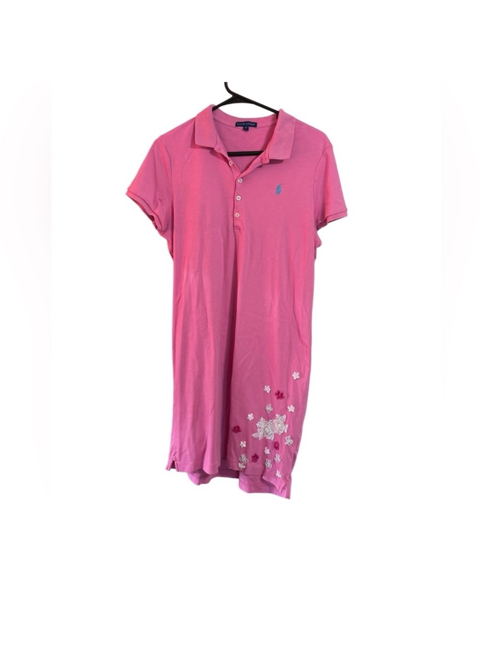 Ralph Lauren Pink Polo Dress Size L Floral Embroidery Short Sleeve Pony Logo - Picture 2 of 4
